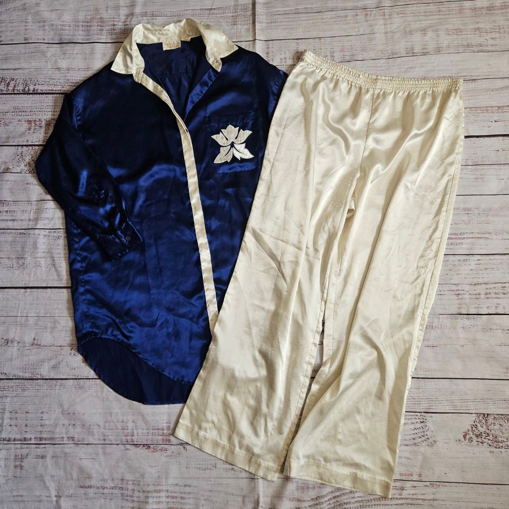 Vintage Victoria's Secret Satin Nightie Pajama Set Gold Label Womens Medium